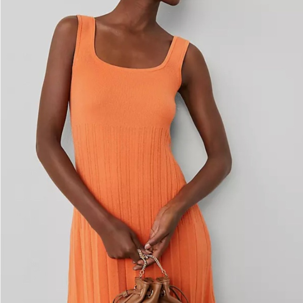 Ann Taylor Square Neck Pleated Sweater Tank Midi Dress Size XL - Picture 2 of 8